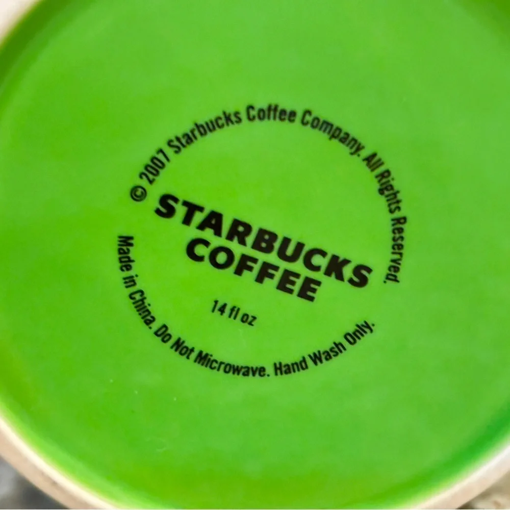 Starbucks 2007 Ribbed Green Bucket Mug 14oz Silver Rim Vintage Coffee Cup